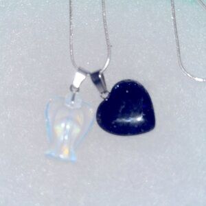 Boho Opal Crystal Angel and Blue Goldstone Heart Sterling Silver Necklace 16”